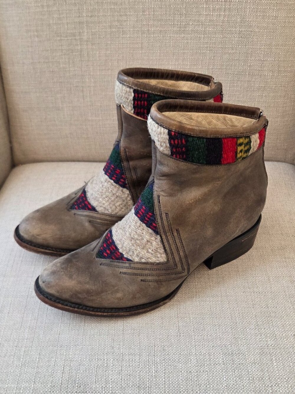 Freebird By Steven Aztlo Ankle Boots Size 8 Gray Leather Southwest Western Boho